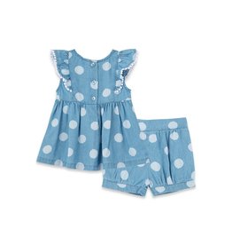 Little Me Little Me- Blue Polka Woven Set