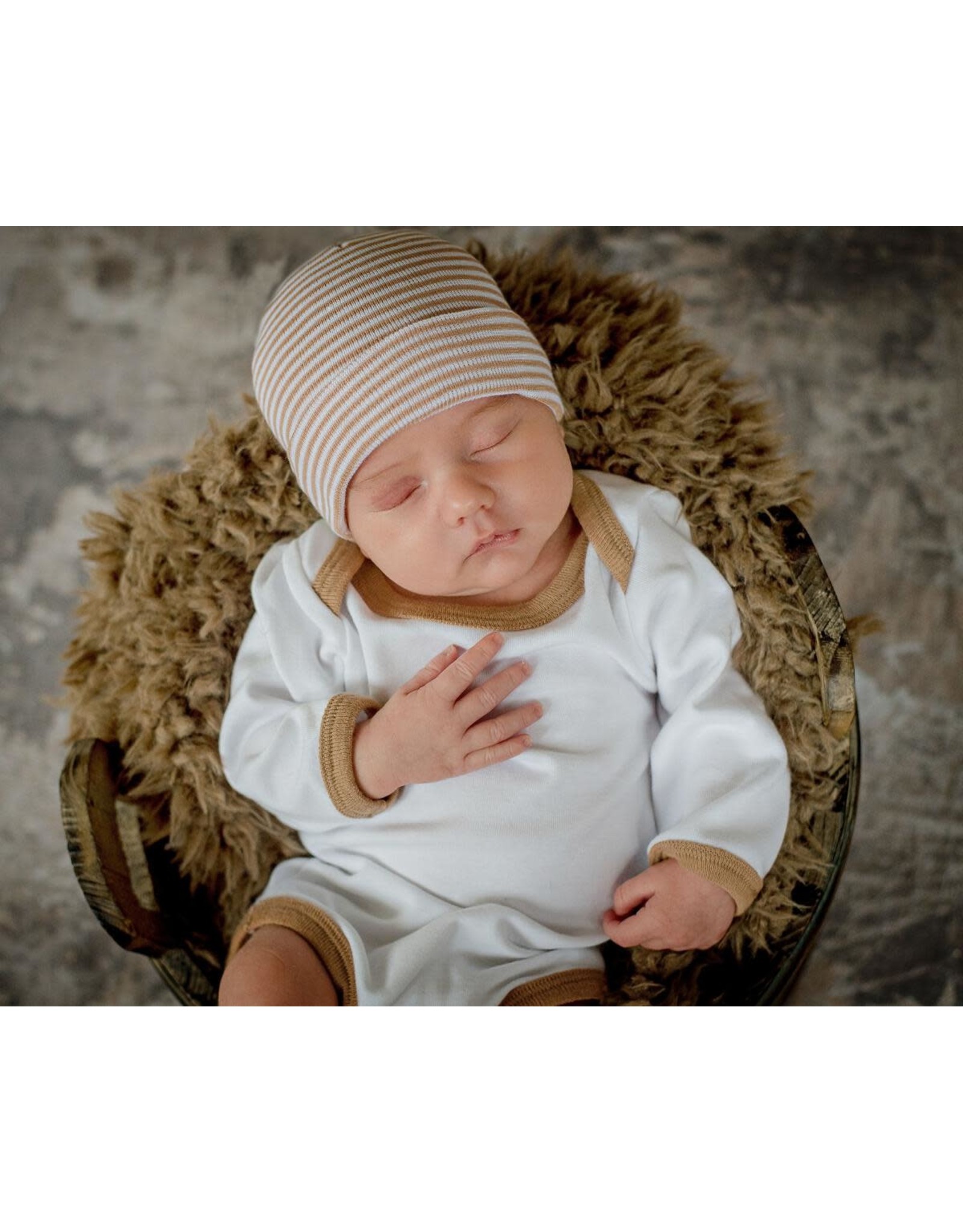 ILYBEAN Ilybean- Tan White Striped Hat & Onesie