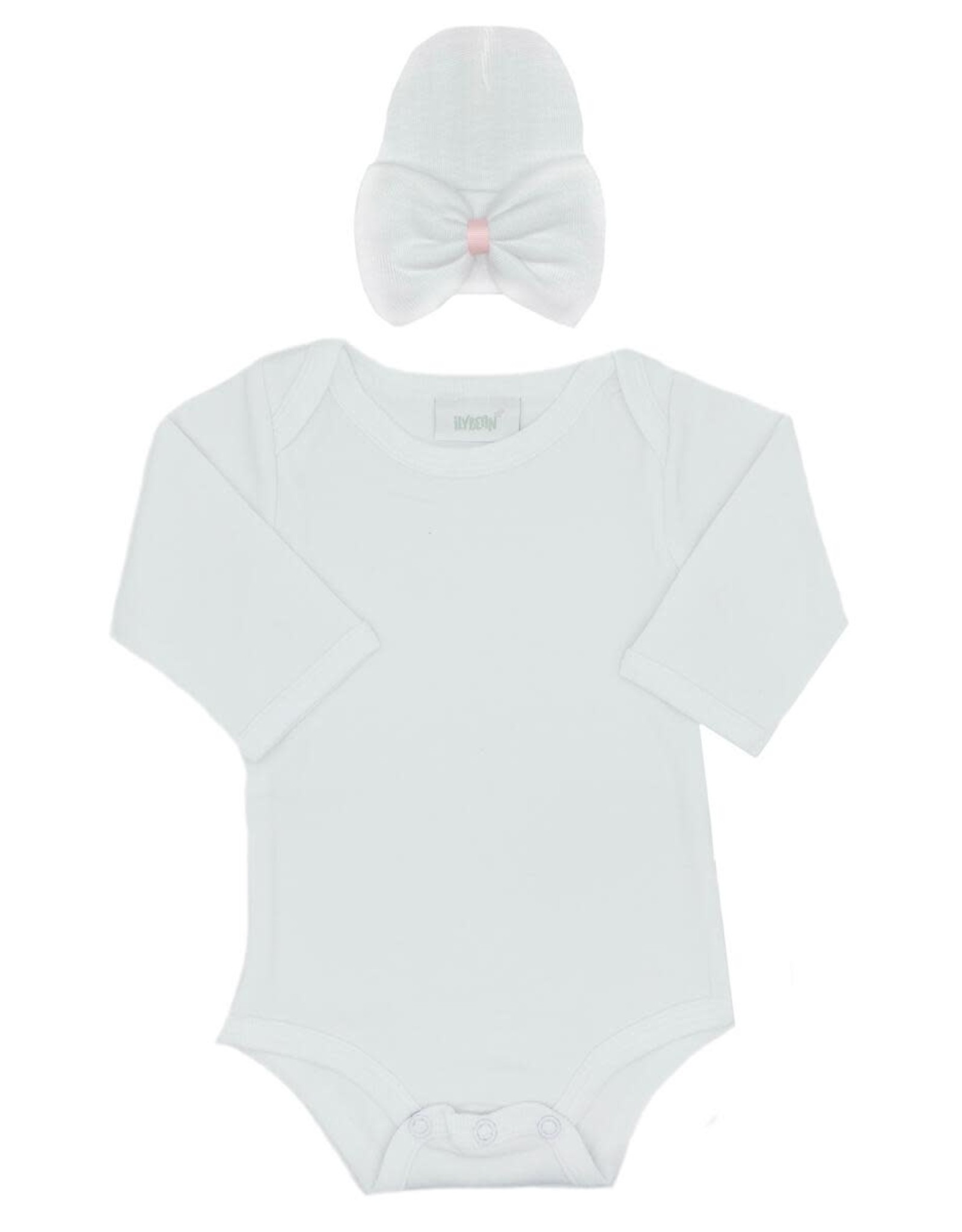 ILYBEAN Ilybean- White/Pink Bow Hat & White Onesie