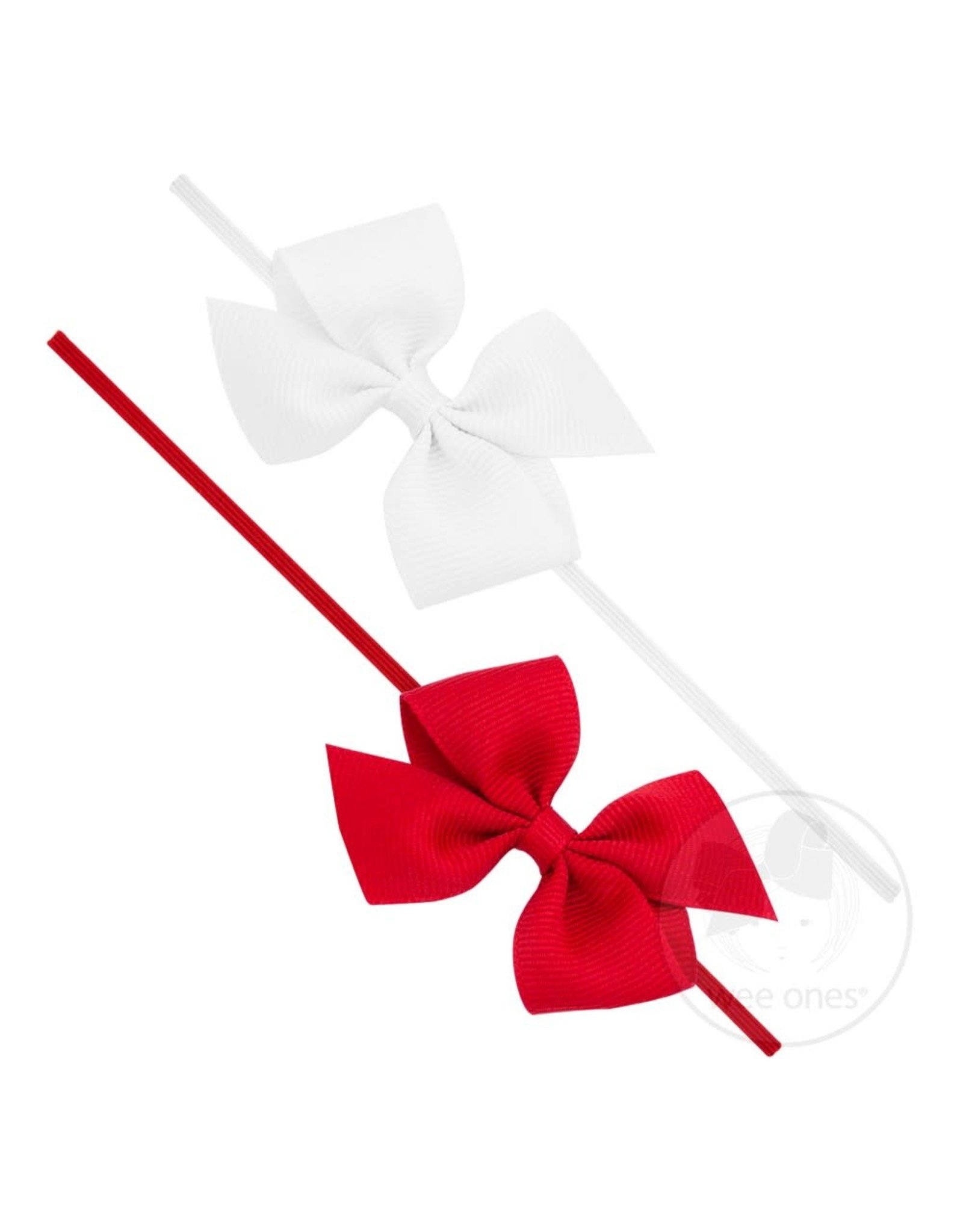 Wee Ones- Two Loop Bows Set White/ Red 0-6M