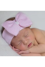 ILYBEAN Ilybean - Pink White Striped w/White Ribbon Nursery Headband