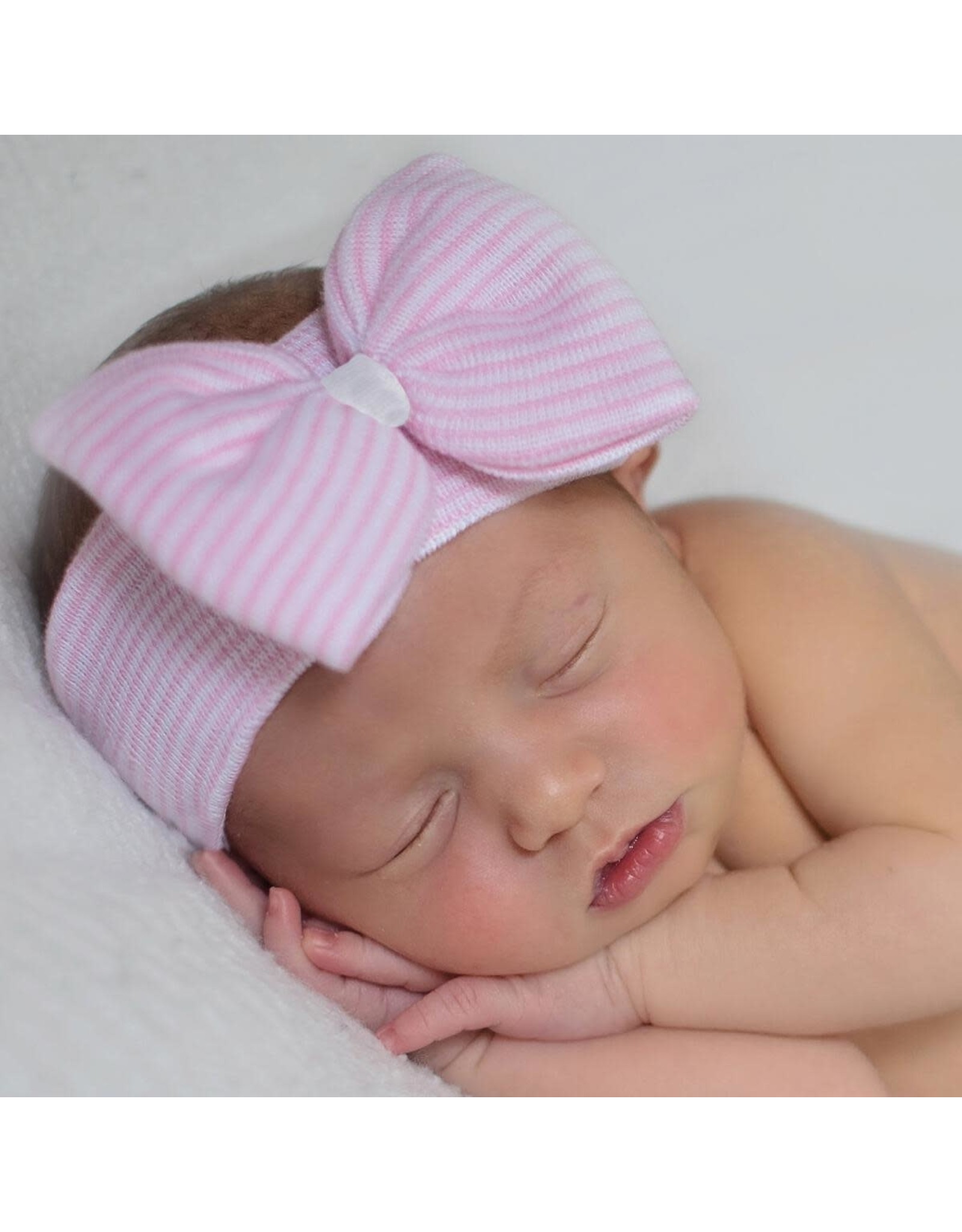 ILYBEAN Ilybean - Pink White Striped w/White Ribbon Nursery Headband