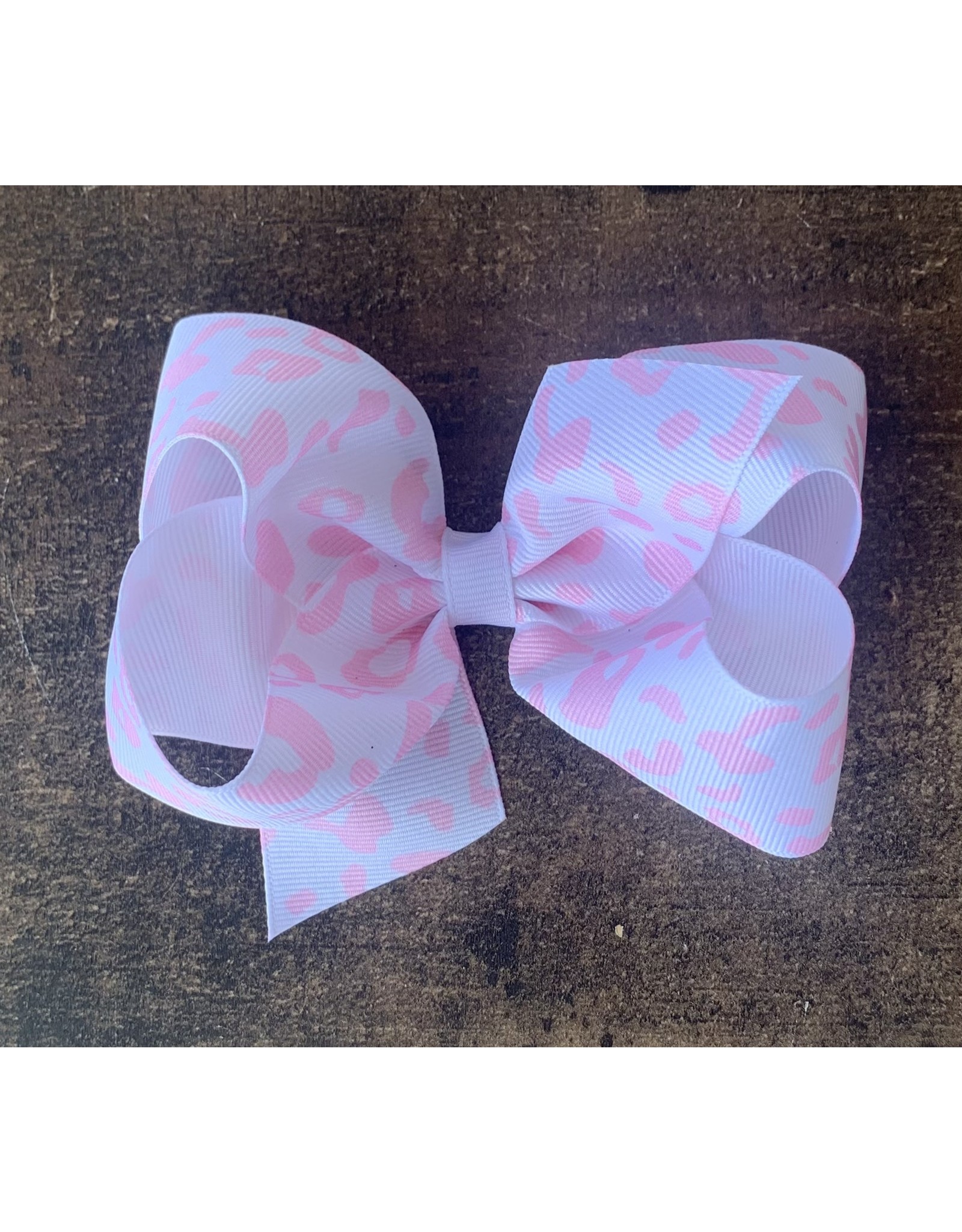 Wee Ones- White/Lt Pink Leopard Print Medium Bow