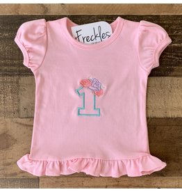 Jade Presley Creations Floral "1" Light Pink Birthday Ruffle Shirt