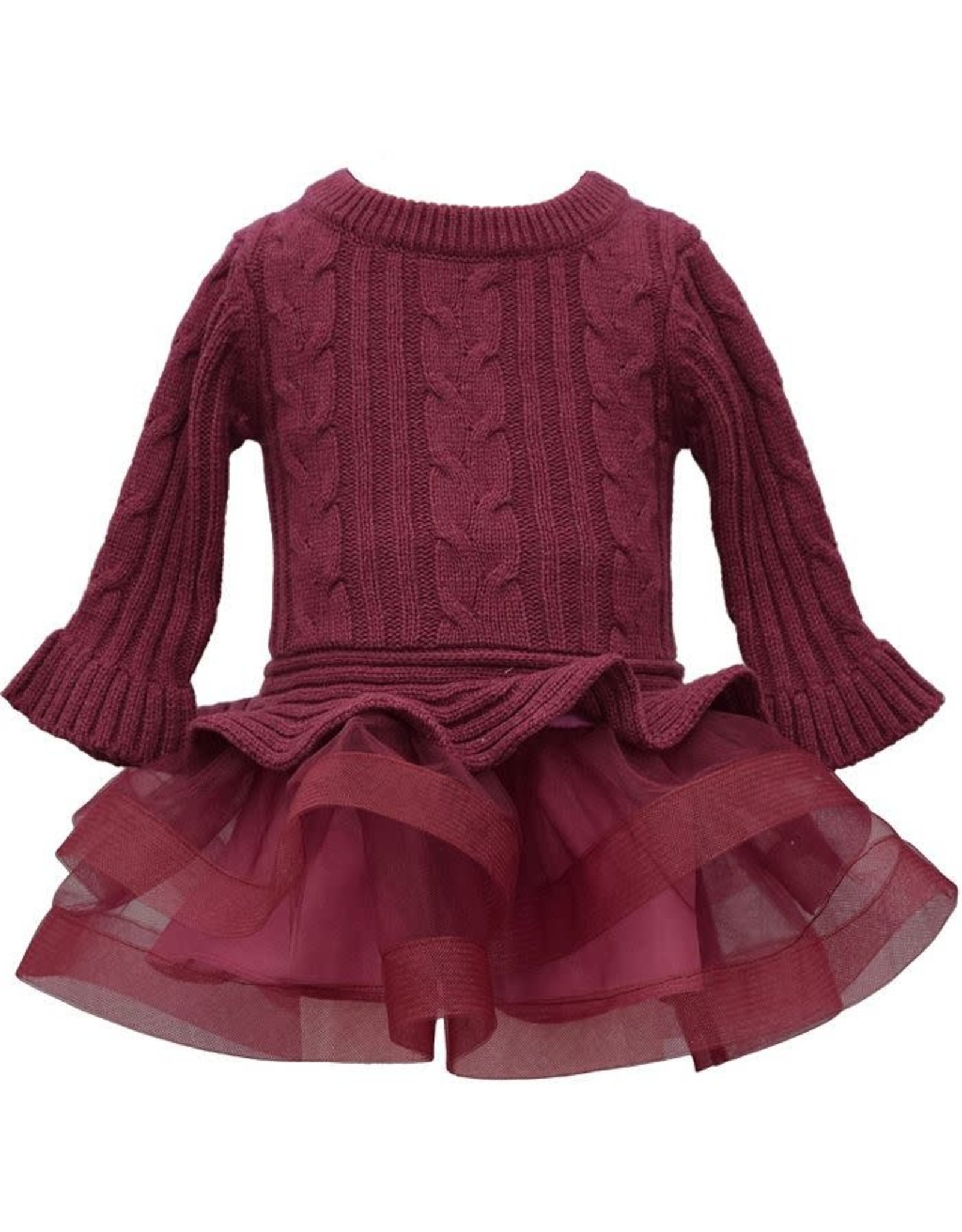 Bonnie  Jean Bonnie Jean- Burgundy Cable Knit Skirt Sweater Dress