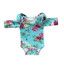 Mila & Rose Mila & Rose- Turquoise Floral Print L/S Flutter Bodysuit