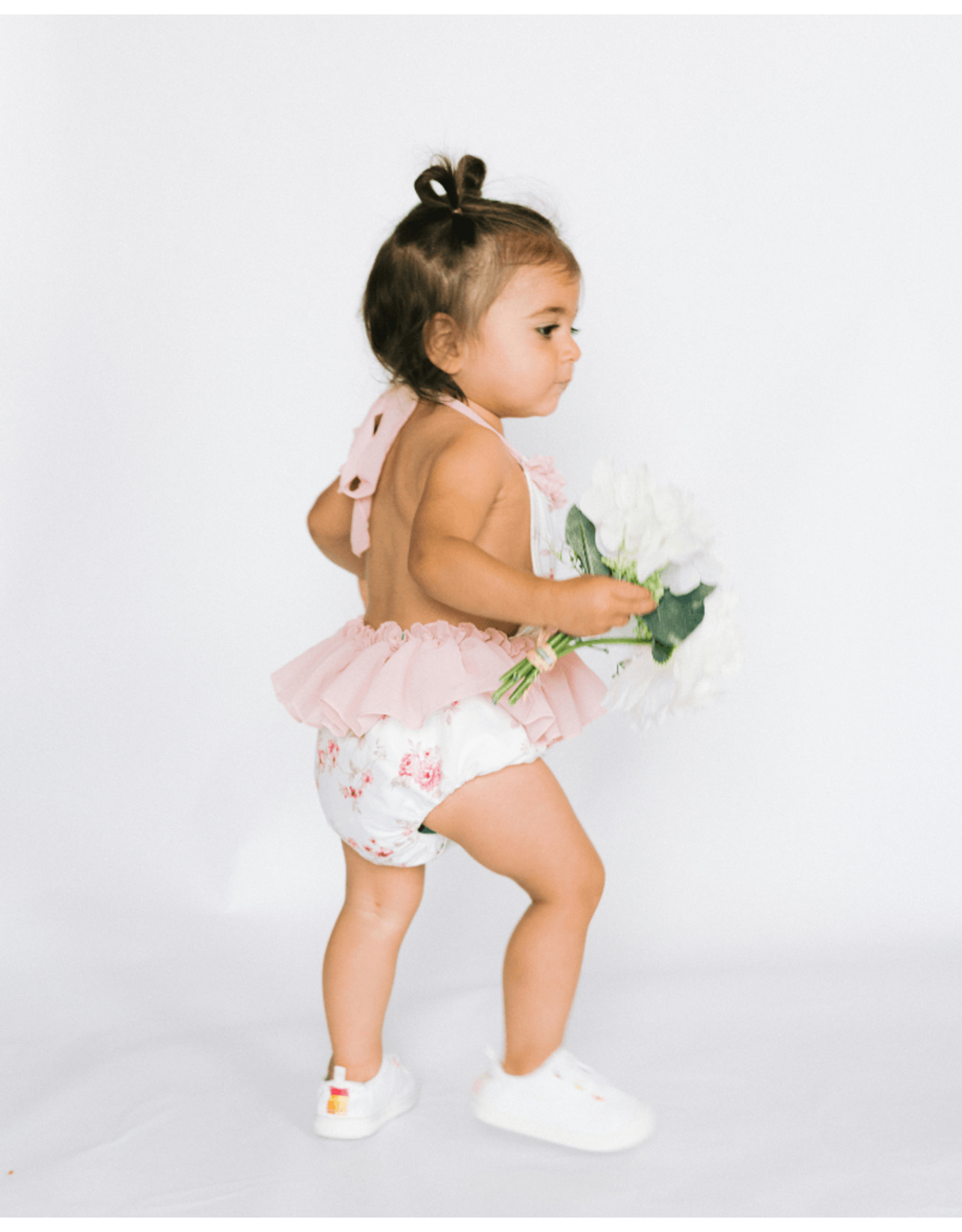 Baileys Blossoms Bailey's Blossom- Seraphina Halter Romper Pink/Tan Floral