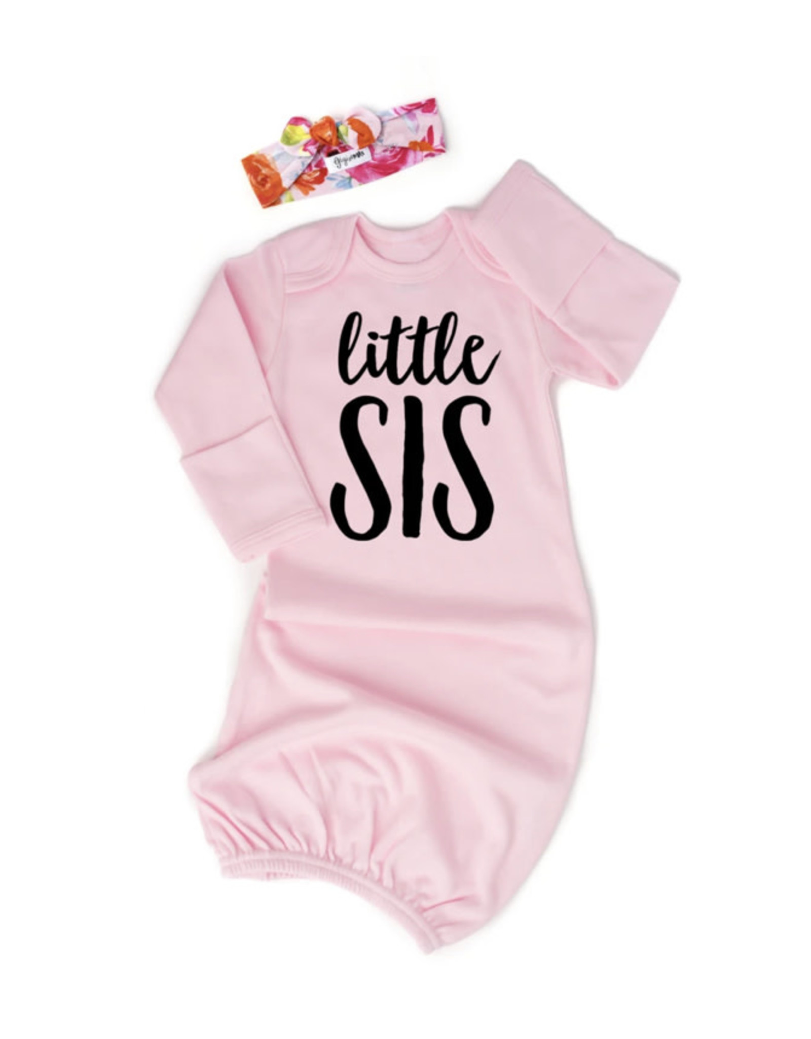 Gigi & Max Gigi & Max- Light Pink Little Sis Gown Set w/ Floral HB