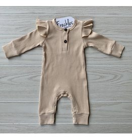 loved by Jade Presley lbjp- Cream Ribbed Button Ruffle Sleeve Romper