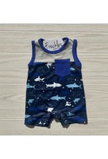 Navy Shark Baby Romper