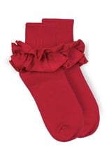 Jefferies- Misty Ruffle Turn Cuff Socks: Red