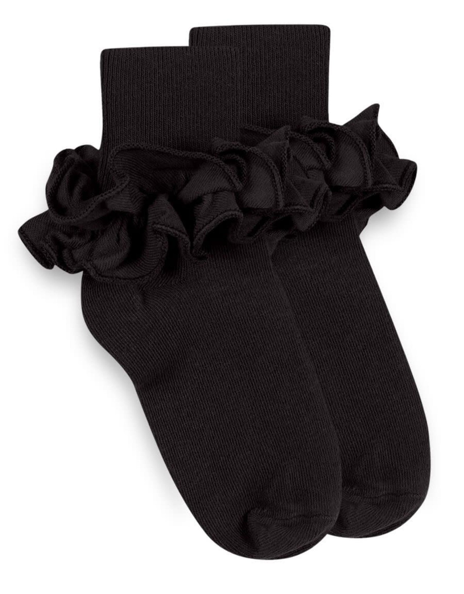 Jefferies- Misty Ruffle Turn Cuff Socks: Black