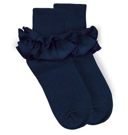 Jefferies- Misty Ruffle Turn Cuff Socks: Navy