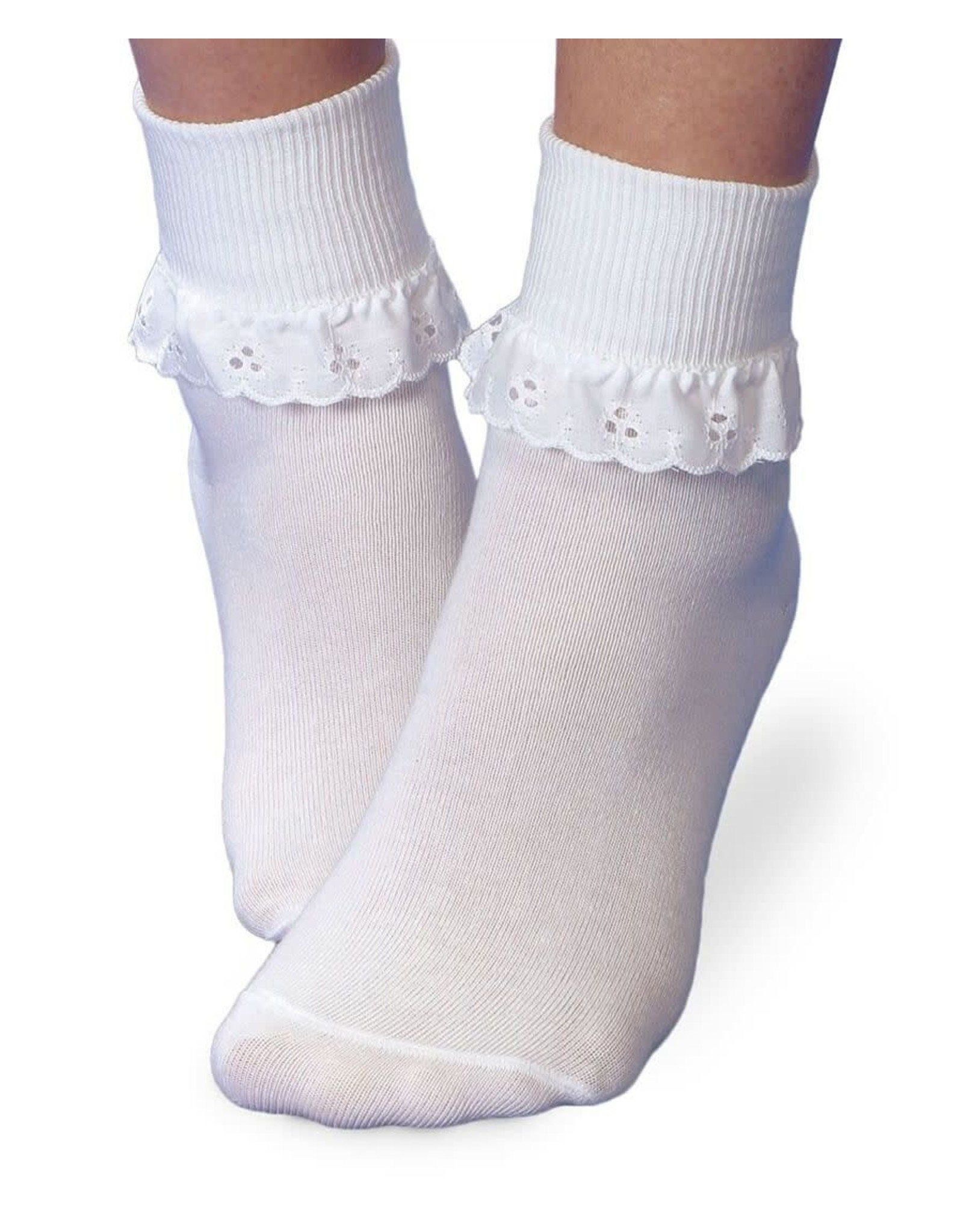 Jefferies- Eyelet Lace Ruffle Turn Cuff Socks: White