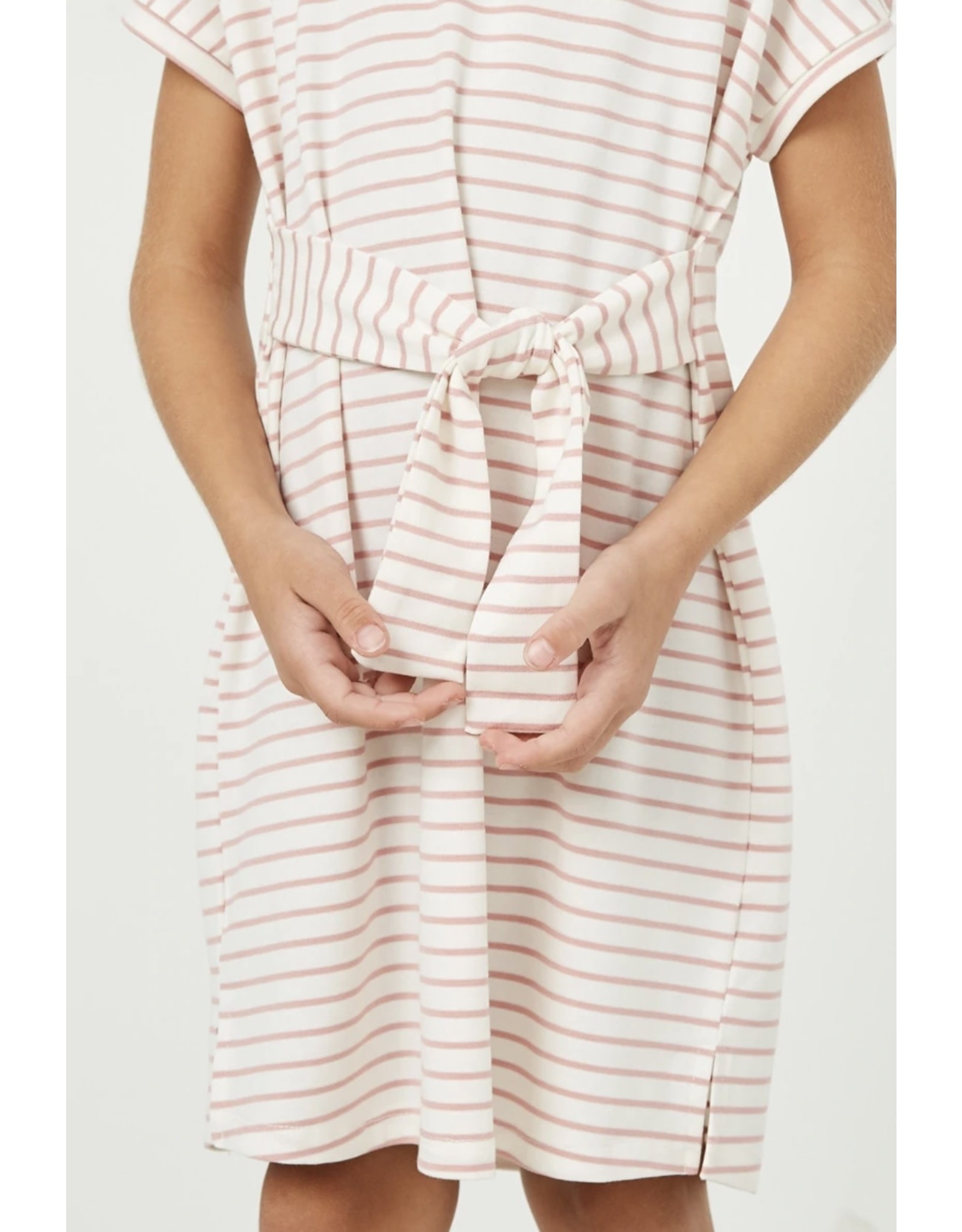 Hayden- Off White Striped Tie Waist TShirt Dress