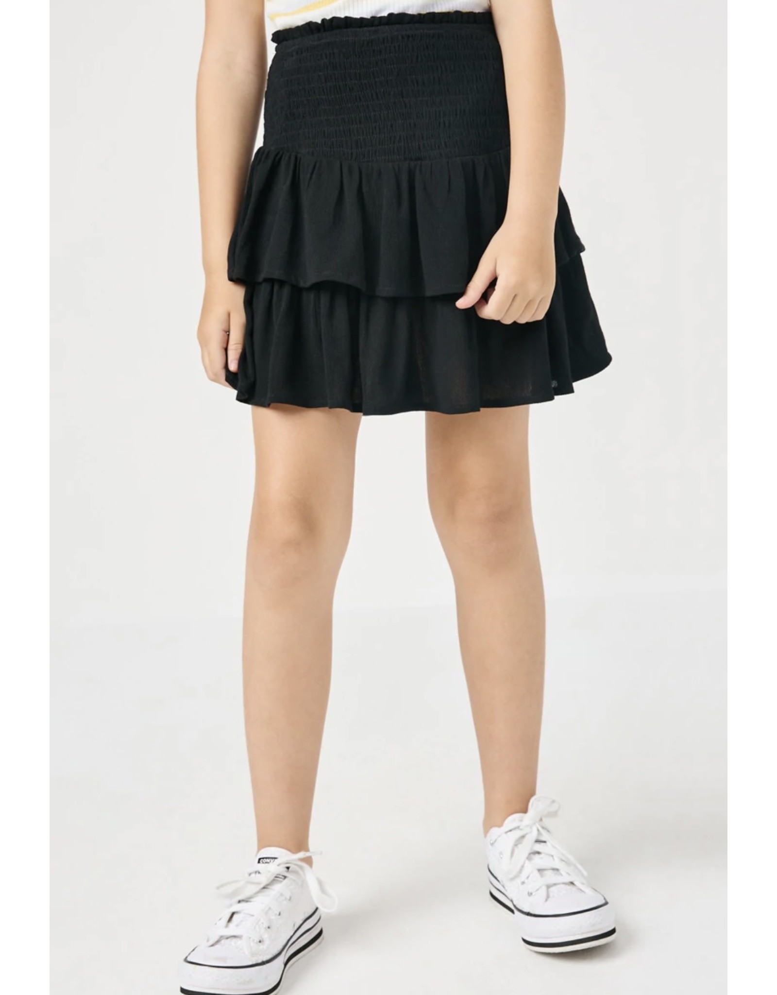 Hayden- Black Smocked Ruffle Tiered Mini Skirt