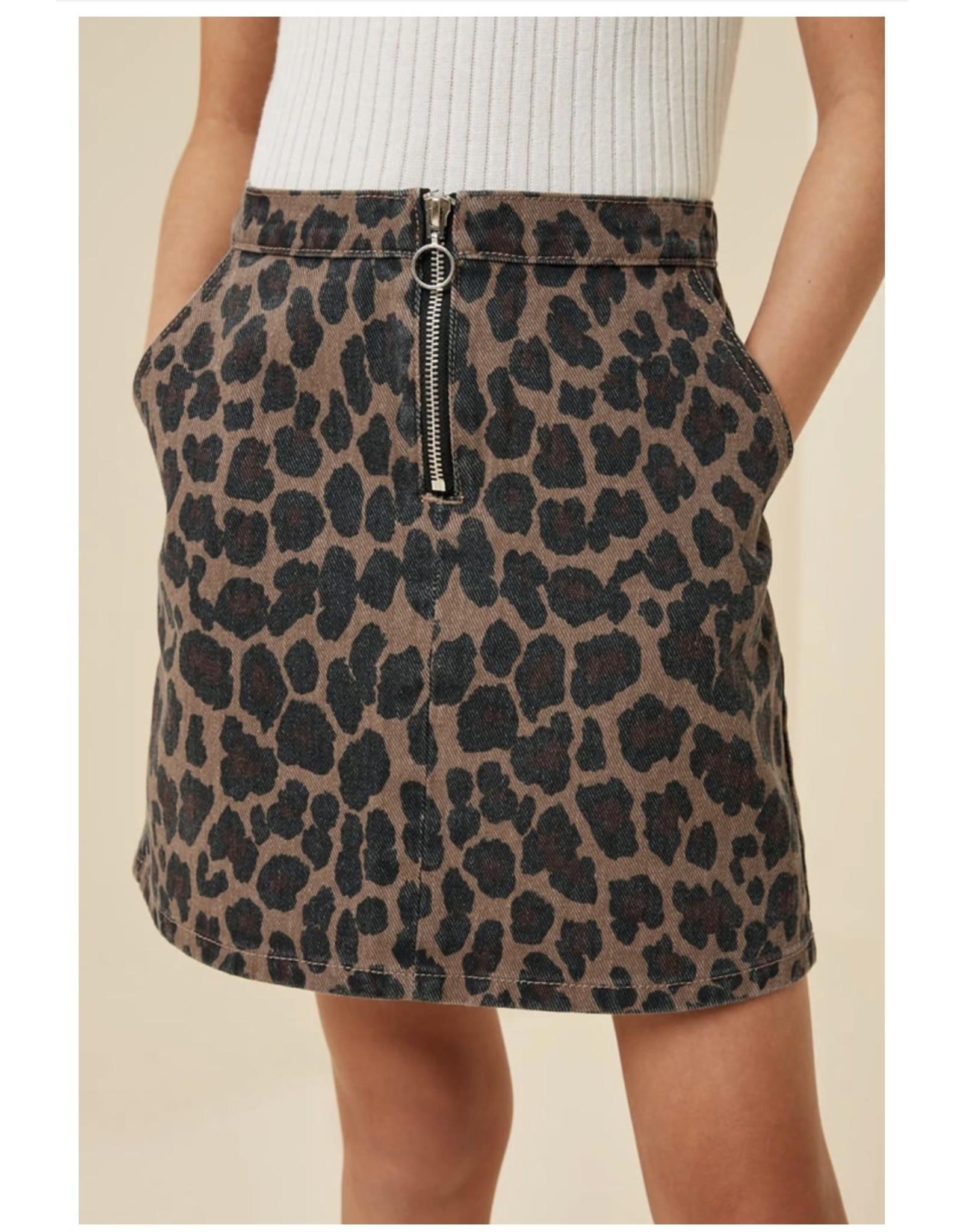 Hayden- Leopard Print Denim Skirt