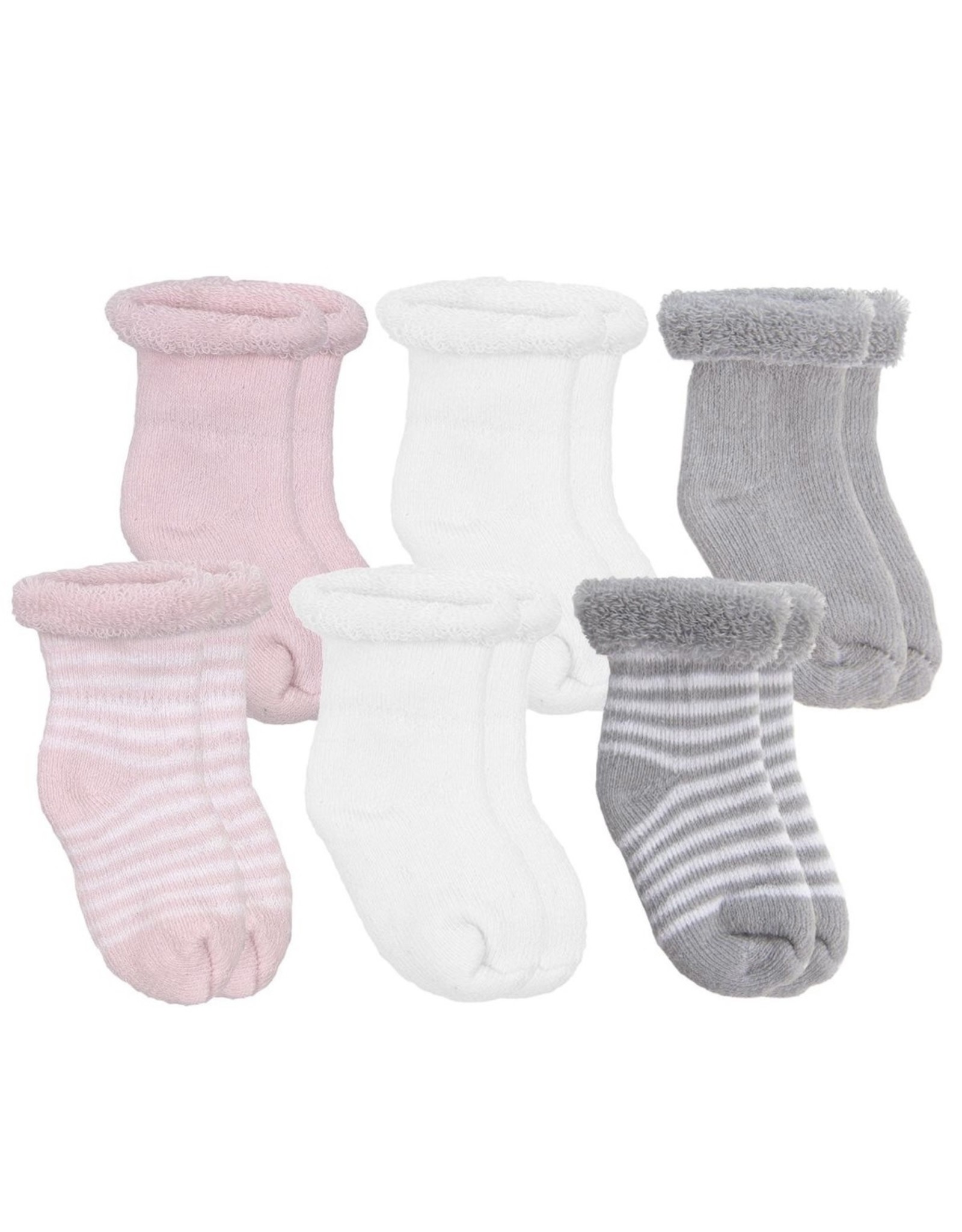 Kushies- Terry Pink/White/Gray 0-3M 6pk Socks