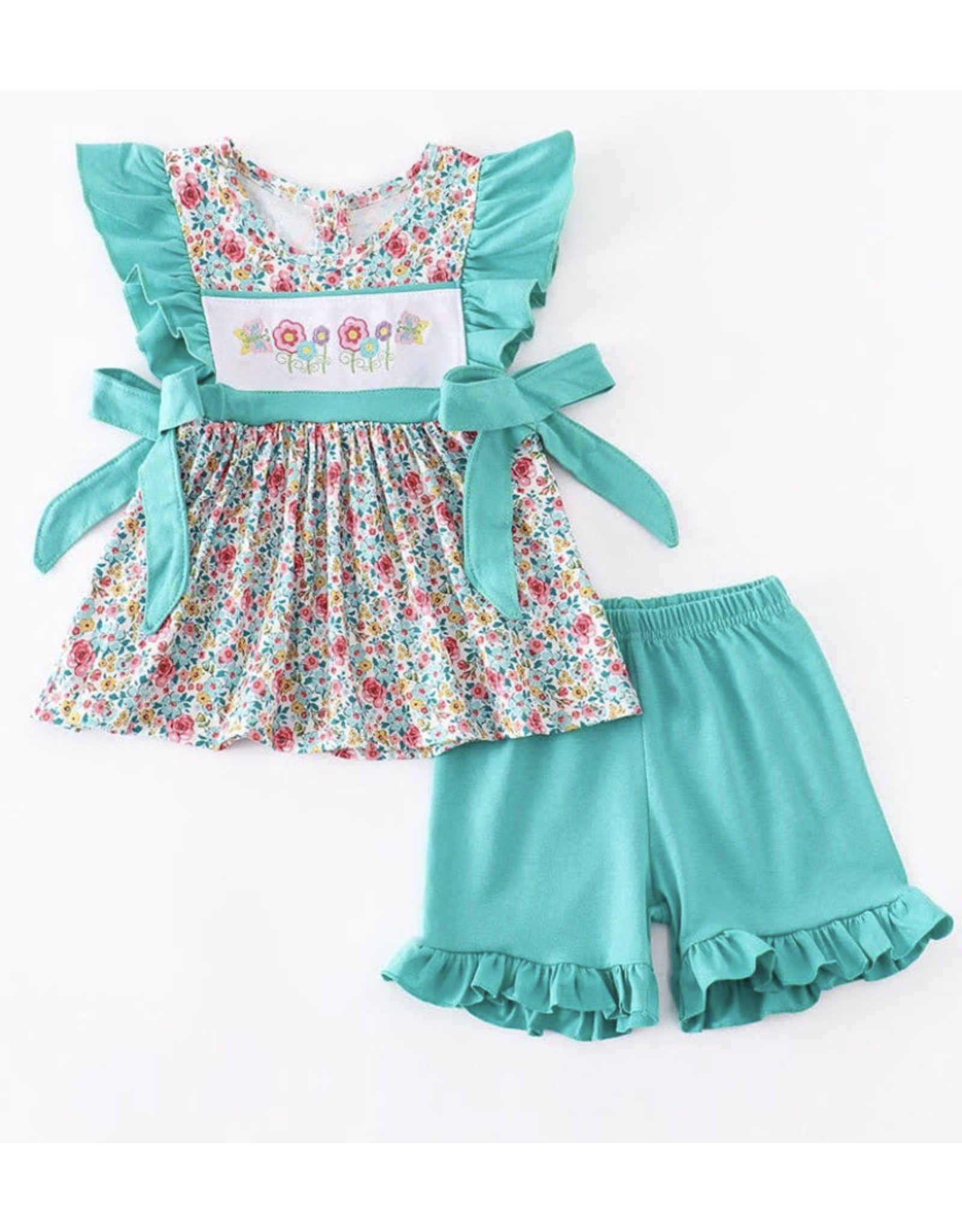 Spring Flower Embroidery Short Set