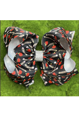 Leopard Crayon/Apple Print 7.5" Rhinestone Bow