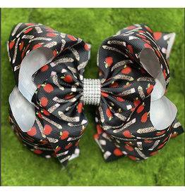 Leopard Crayon/Apple Print 7.5" Rhinestone Bow