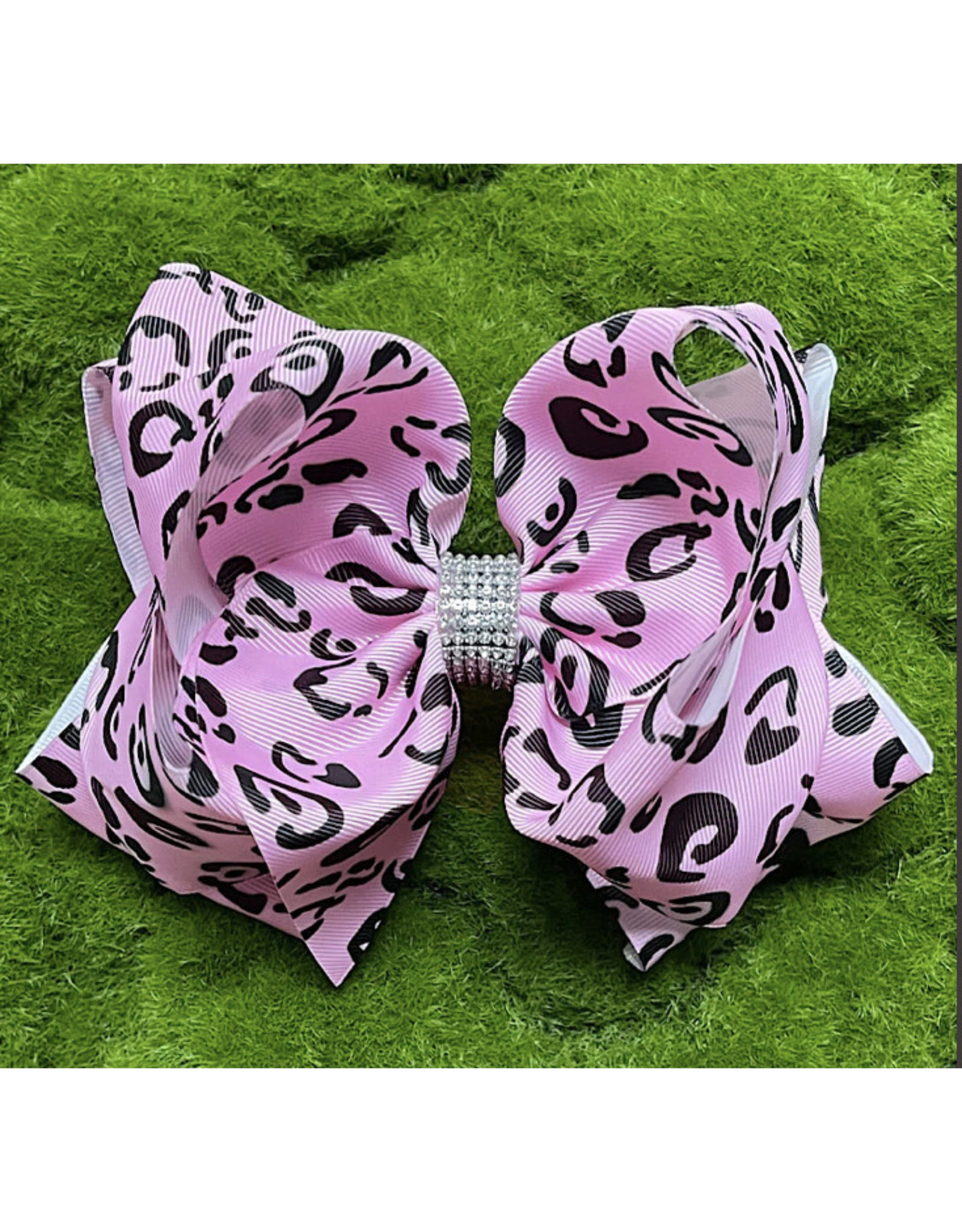 Pink/Black Animal Print 7.5" Rhinestone Bow