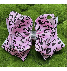 Pink/Black Animal Print 7.5" Rhinestone Bow