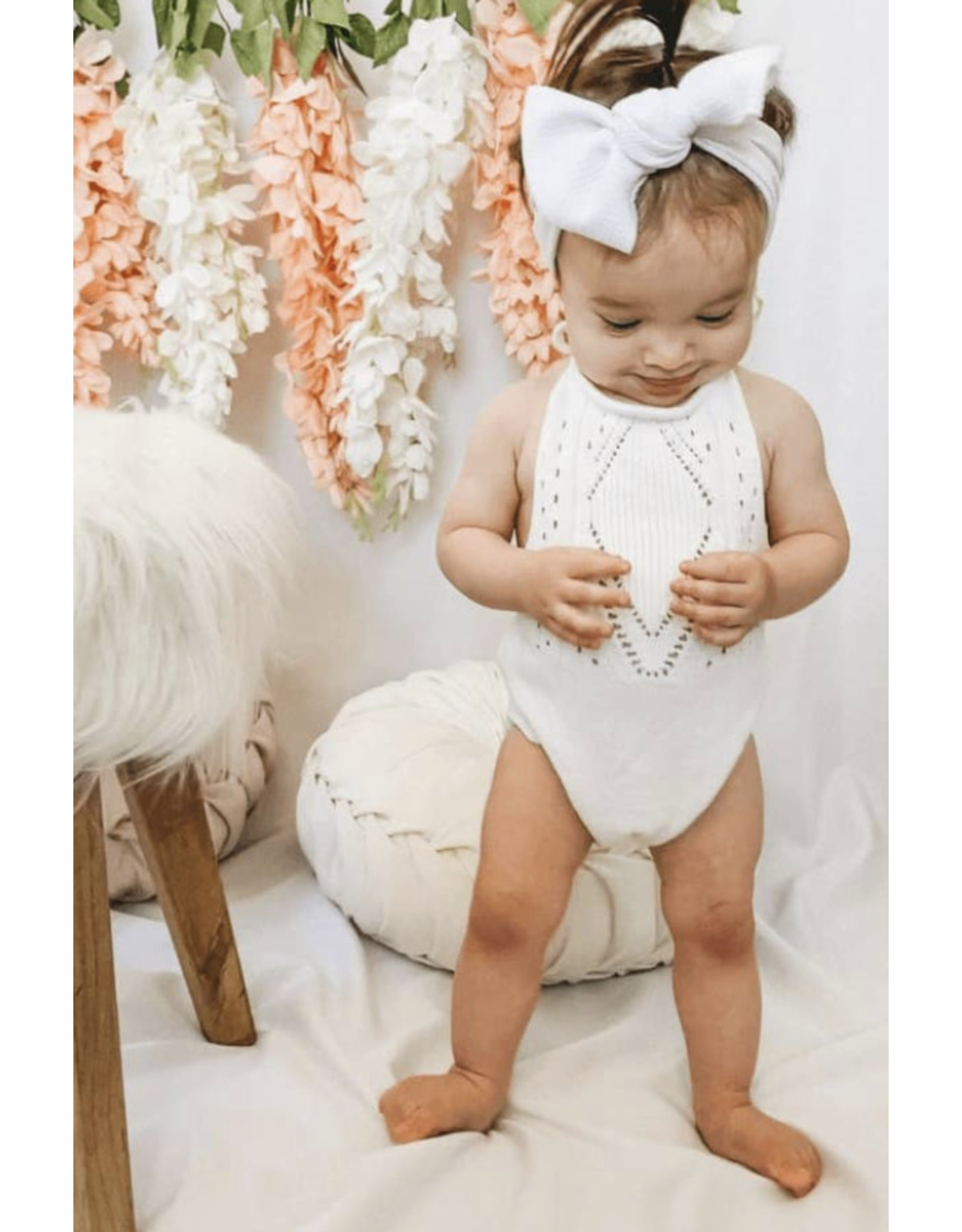 Baileys Blossoms Bailey's Blossoms- Drake Crochet Halter Romper: Gardenia