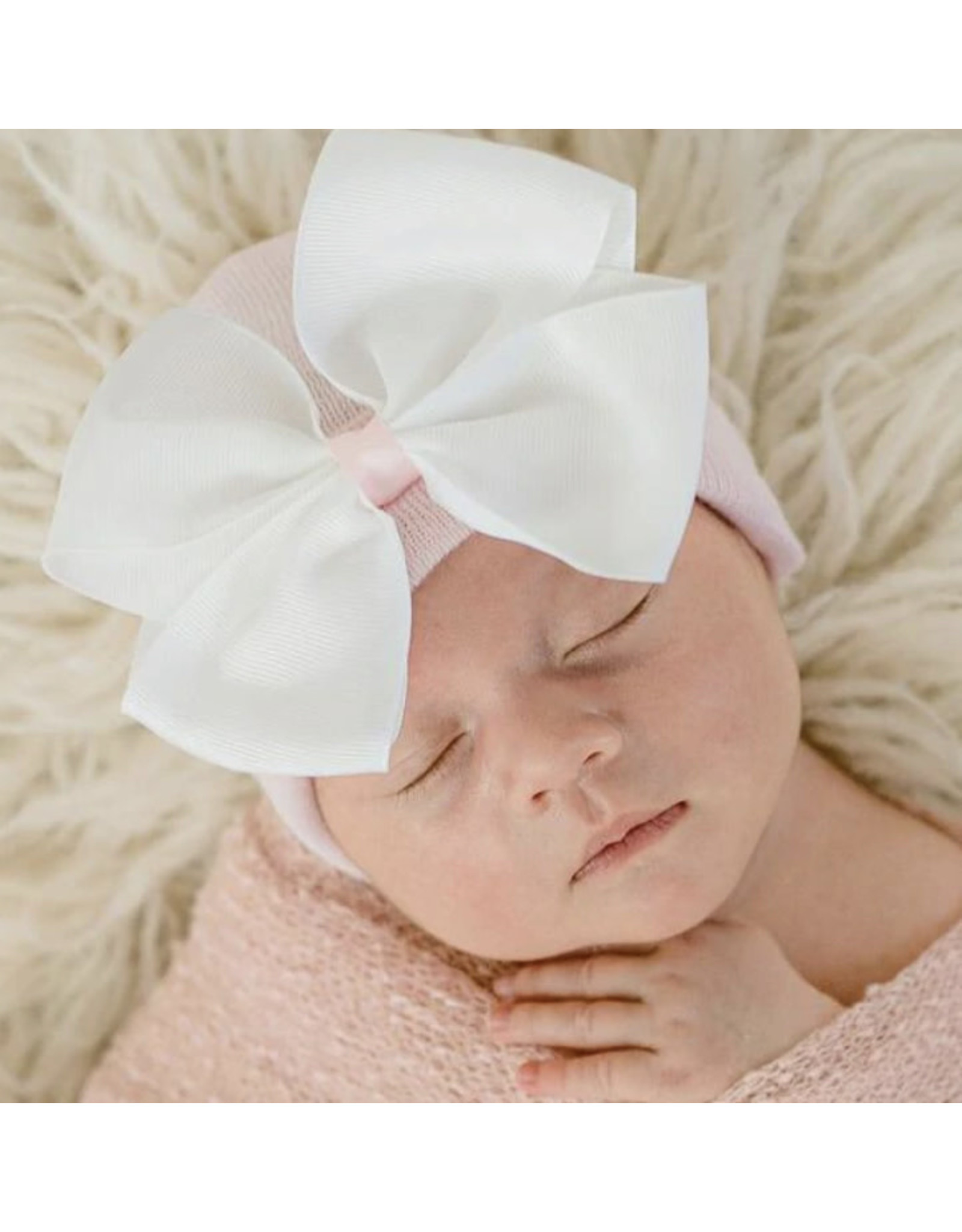 ILYBEAN Ilybean- Ava White Bow Pink Center Hat Nursery Beanie