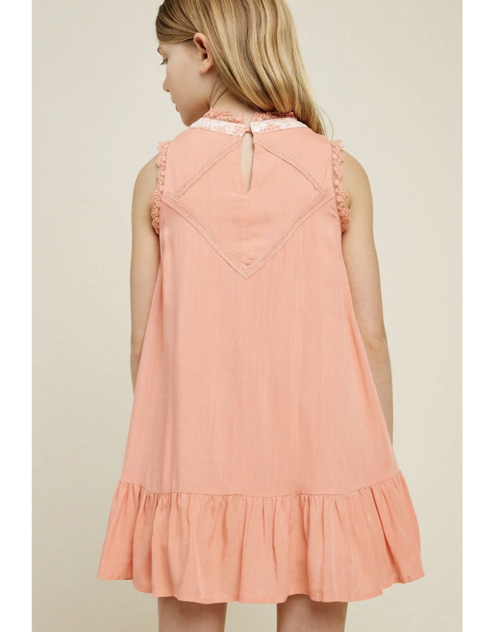 Hayden- Peach Sleeveles Lace Waist Dress