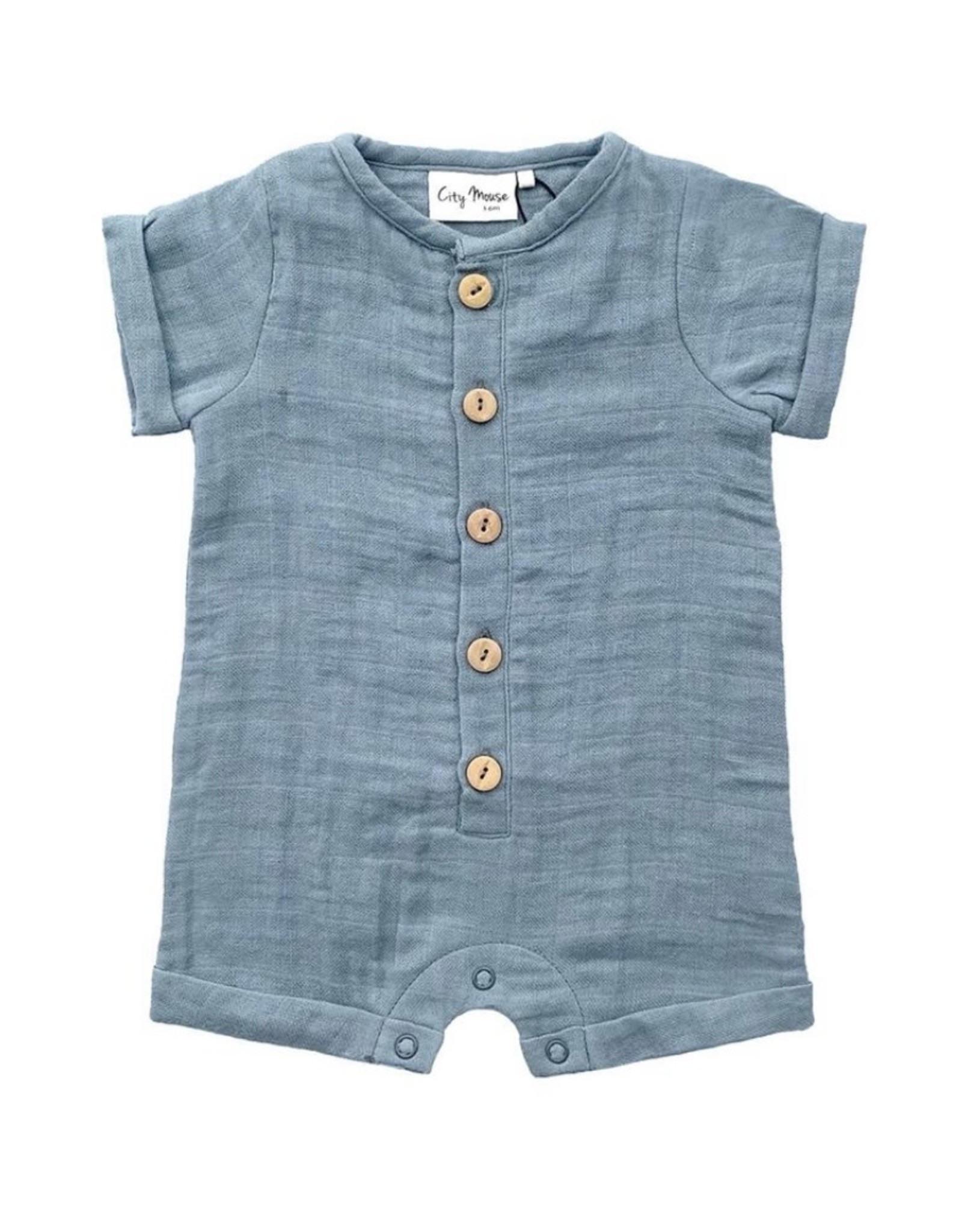 City Mouse City Mouse- Muted Teal Muslin Button Romper