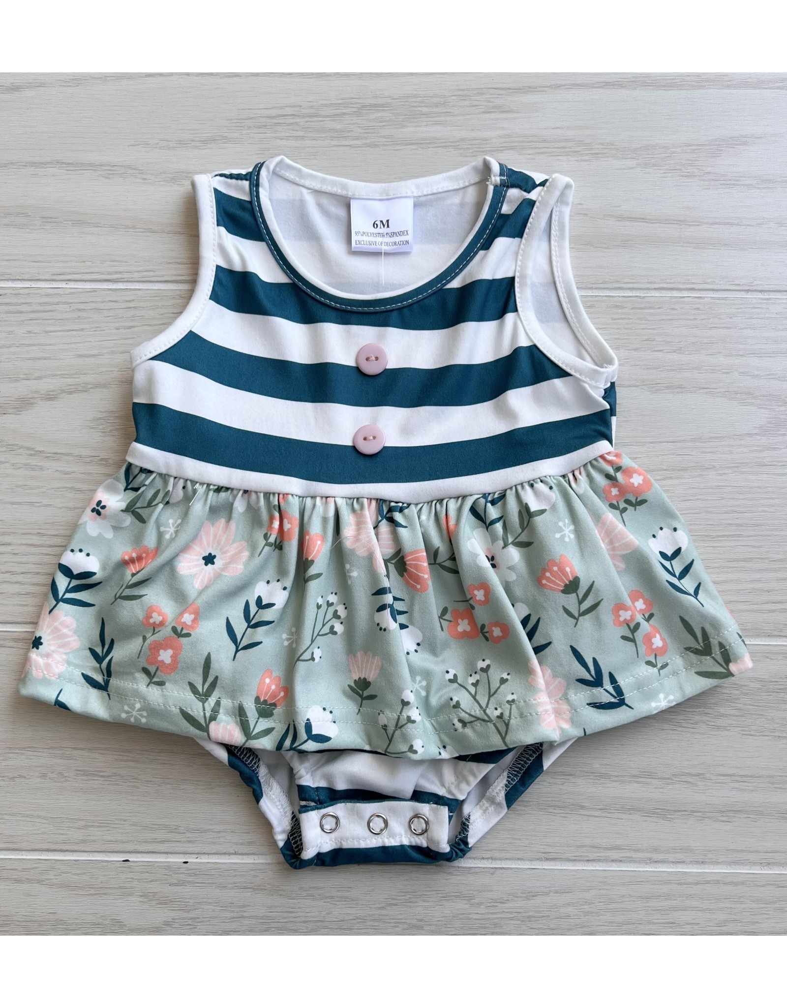 Green Stripe & Mint Floral Button Bubble