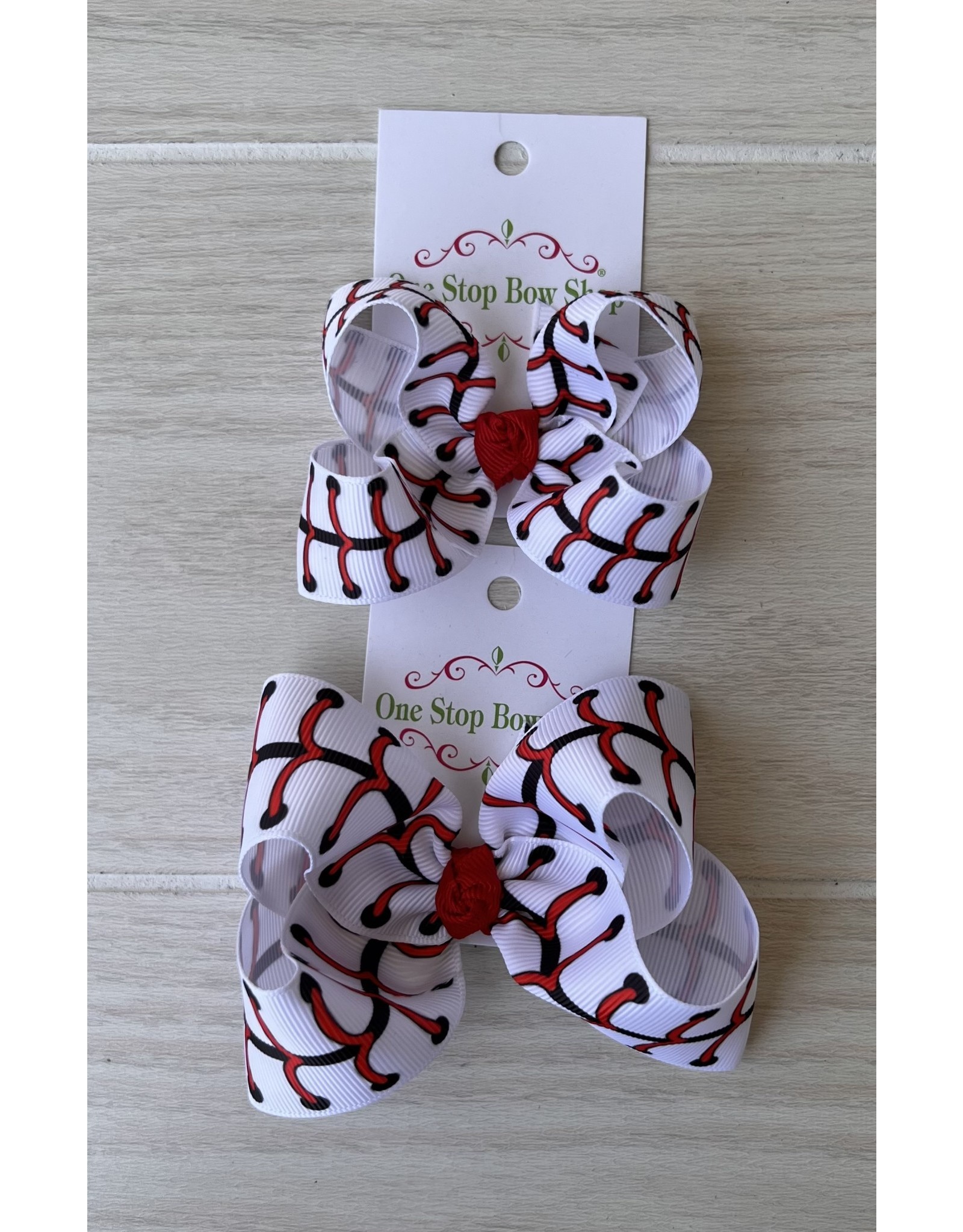 One Stop- Baseball Red/Blk Stitching Knot Bow