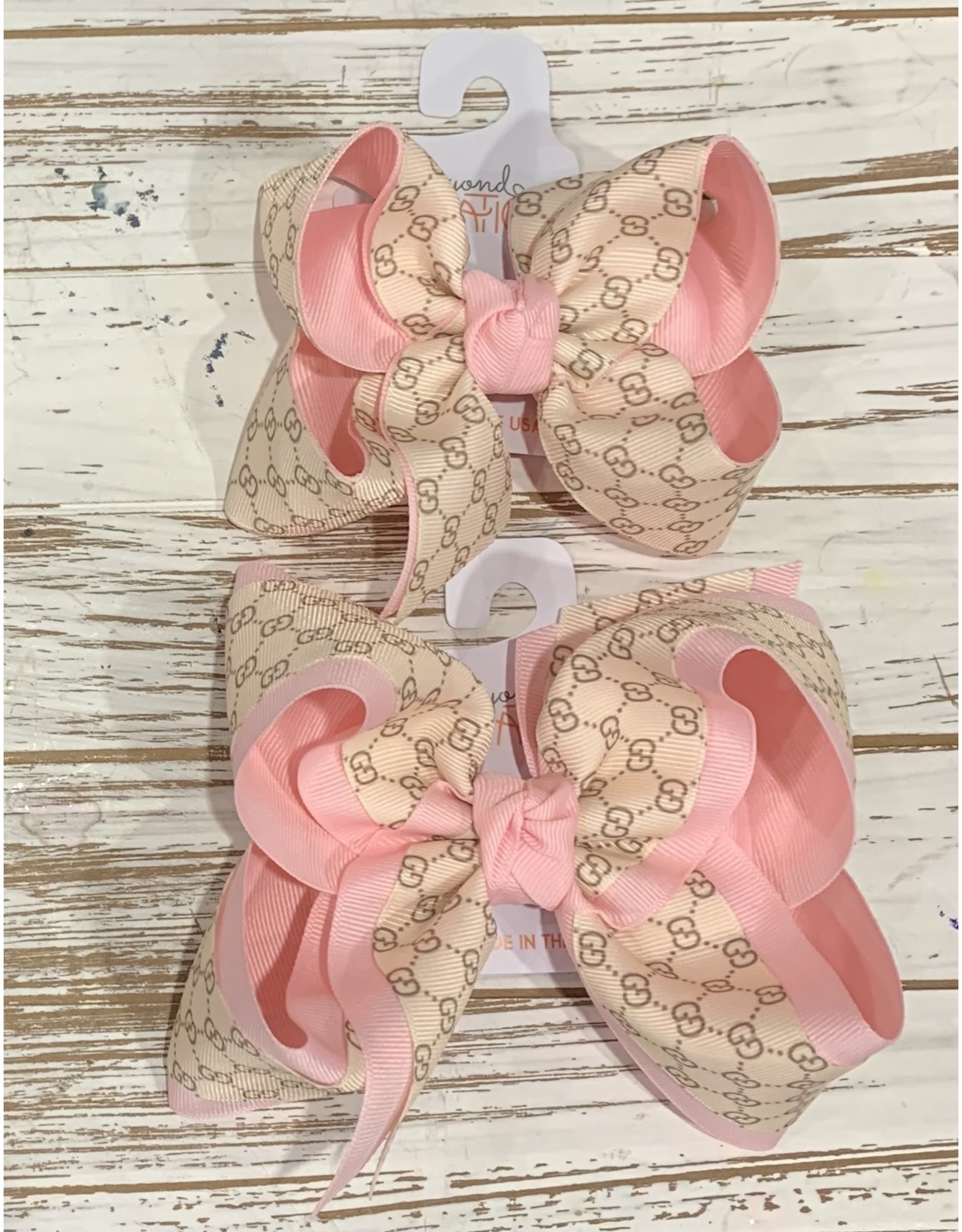Beyond Creations Beyond Creations - GUD Lt Pink/Ant Wht Layered Bow on Clip