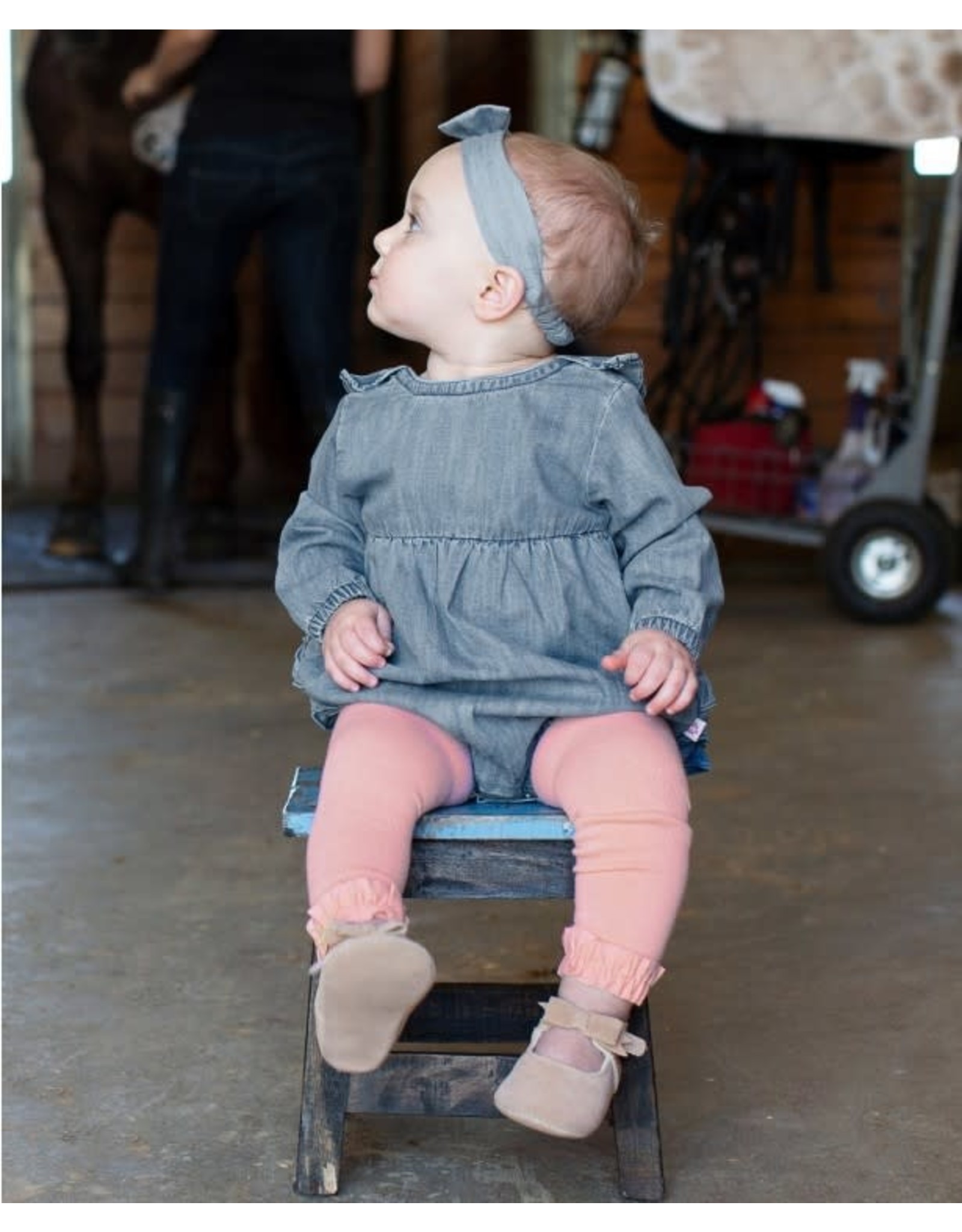 Ruffle Butts Ruffle Butts - Light Wash Denim V-Back Bubble Romper