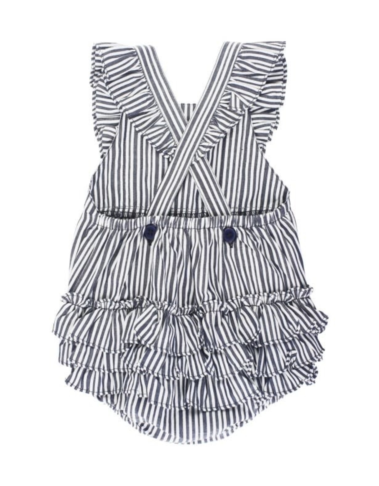 Ruffle Butts Ruffle Butts- Navy Stripe Cross Back Ruffle Romper