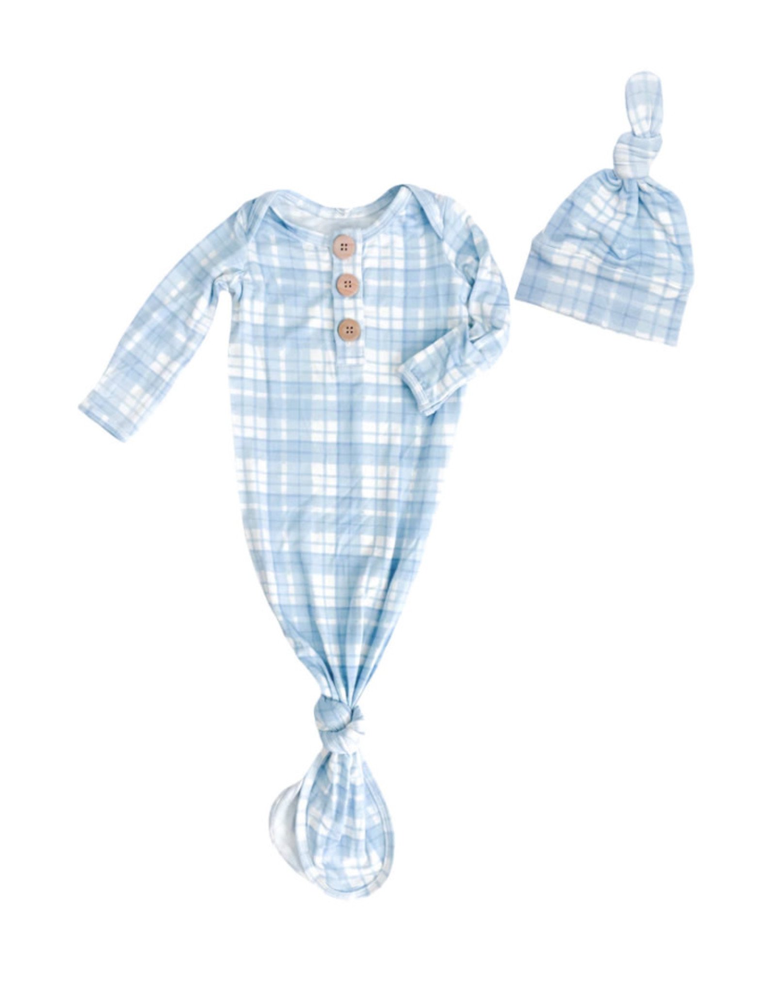 Rockin' Royalty Baby Rockin' Royalty Baby- Baby Blue Plaid Knot Newborn Gown & Hat