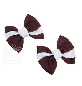Beyond Creations Beyond Creations- 2PK- 3.5" Mini Anne Grosgrain Bow Burgundy/Wht/Burgundy Clip