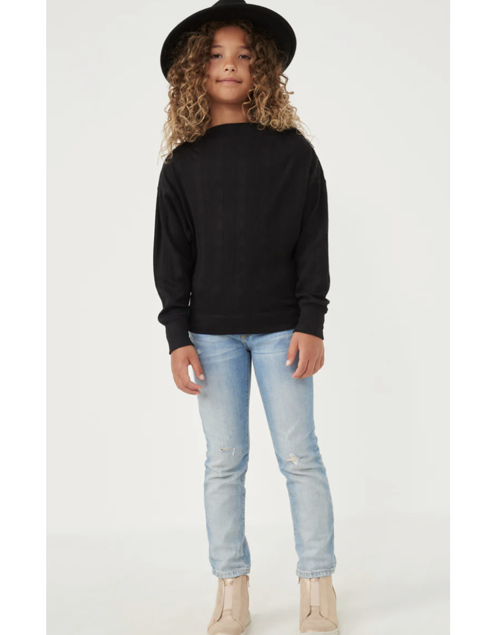 Hayden- Black Zipper L/S Knit Top