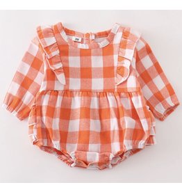 Orange Plaid Ruffle Romper