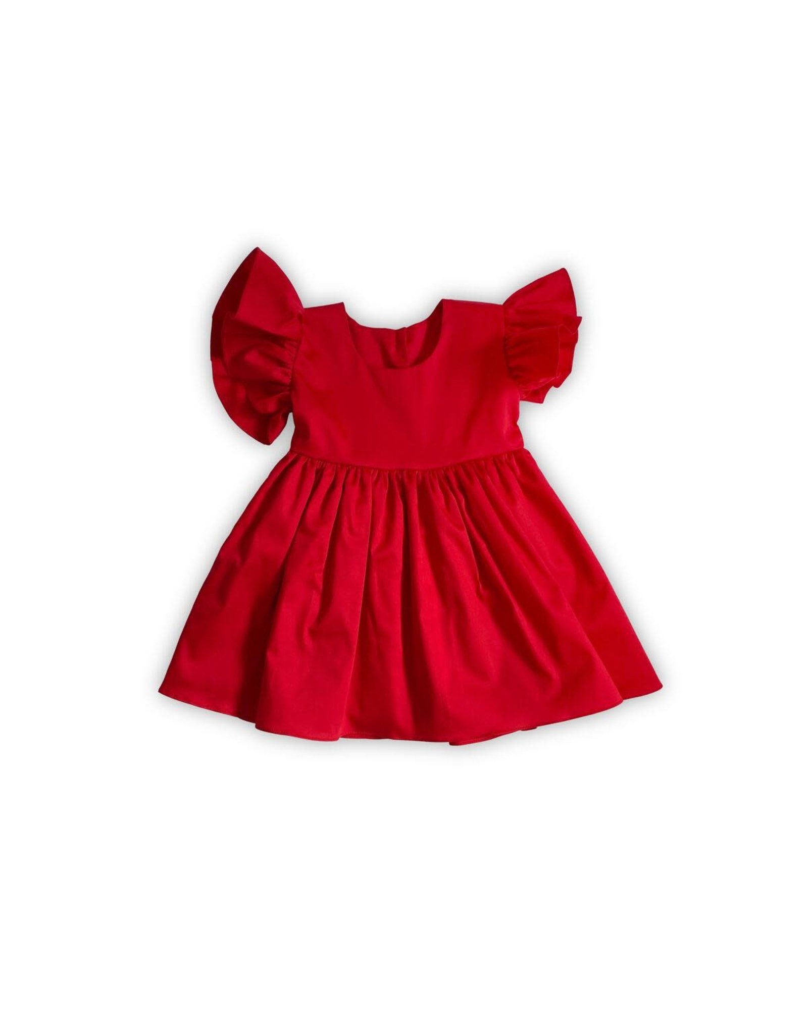 Bella & Emma- Red Sateen Dress w/ Ruffle Sleeves