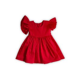 Bella & Emma- Red Sateen Dress w/ Ruffle Sleeves