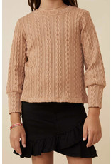 Hayden- Taupe Long Cuff Cable Knit Top