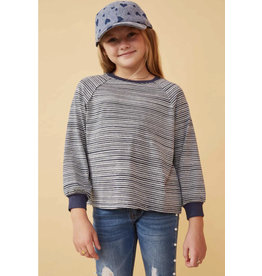 Hayden- Navy Striped Banded knit Top