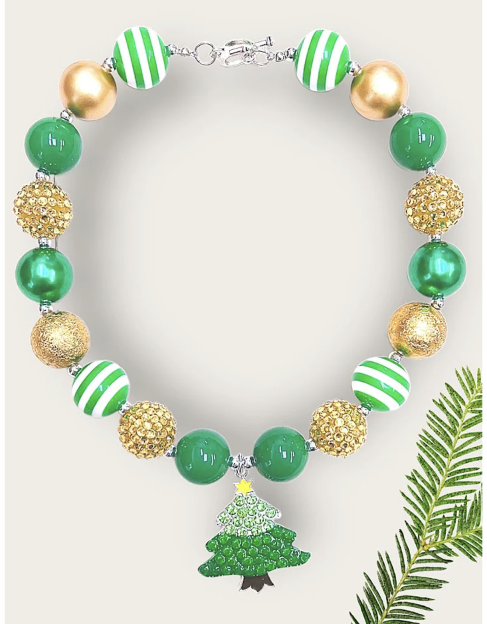 Green Christmas Tree Bubble Chunky Necklace