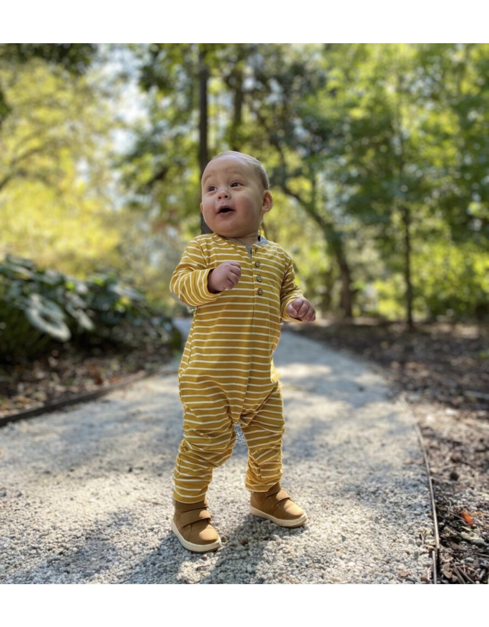 Me & Henry Me & Henry- Niota Romper: Mustard Stripe