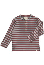 Me & Henry Me & Henry- Adams Ribbed Henley: Grey/Burgundy Stripe