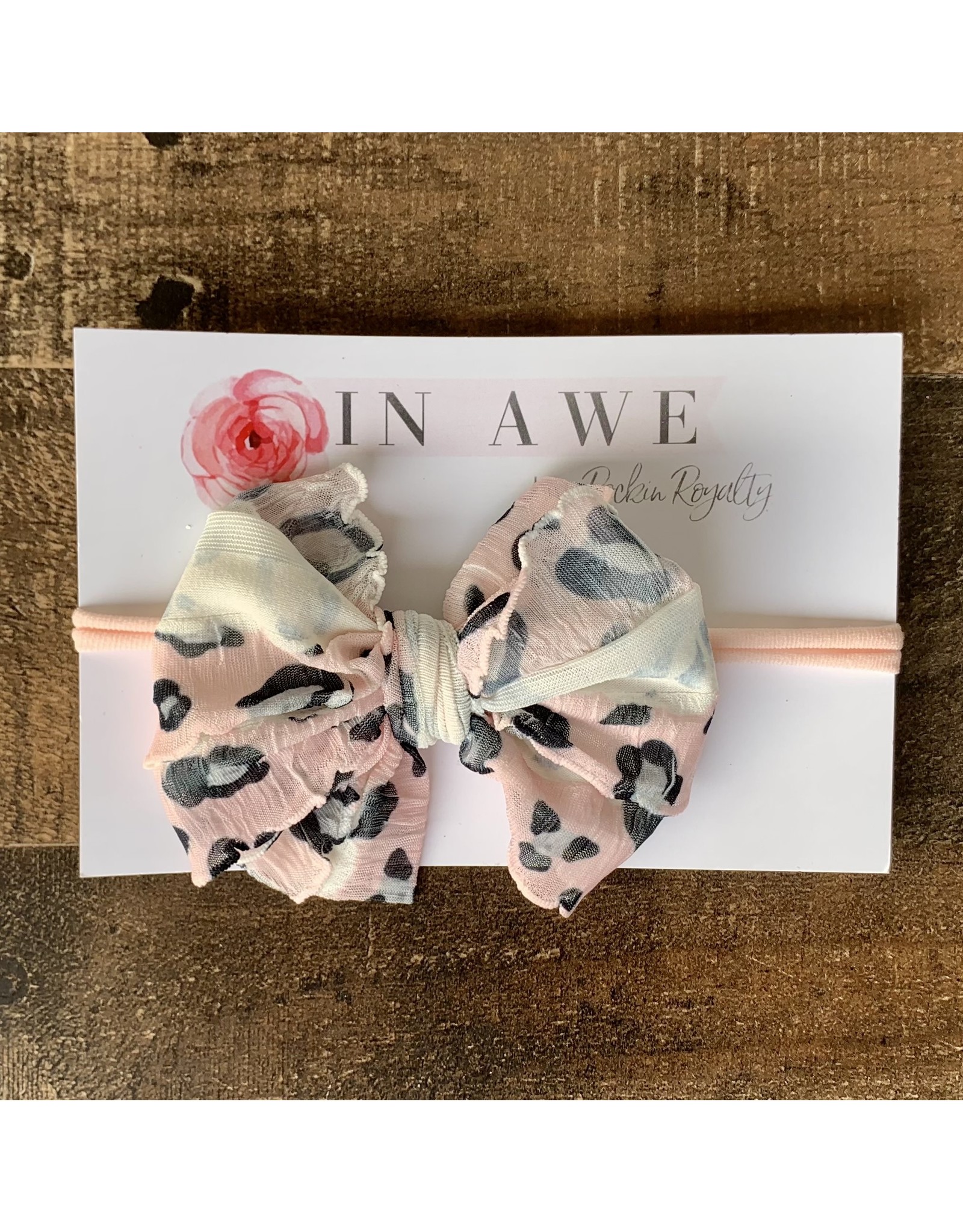 In Awe - Pink Leopard Mini Ruffle Bow on Nylon Headband