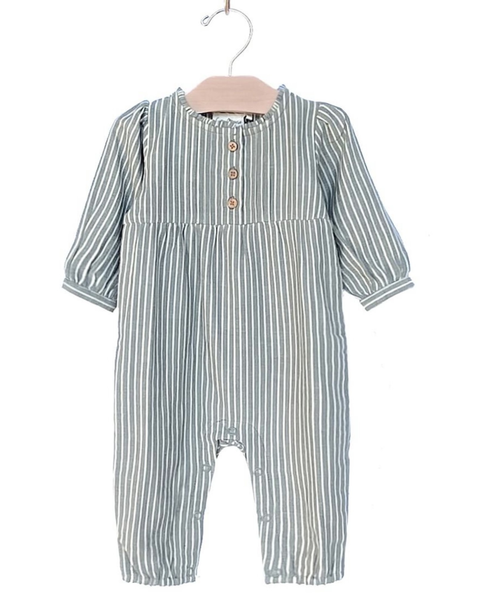 City Mouse City Mouse- Frill Neck Romper: Granite Stripe