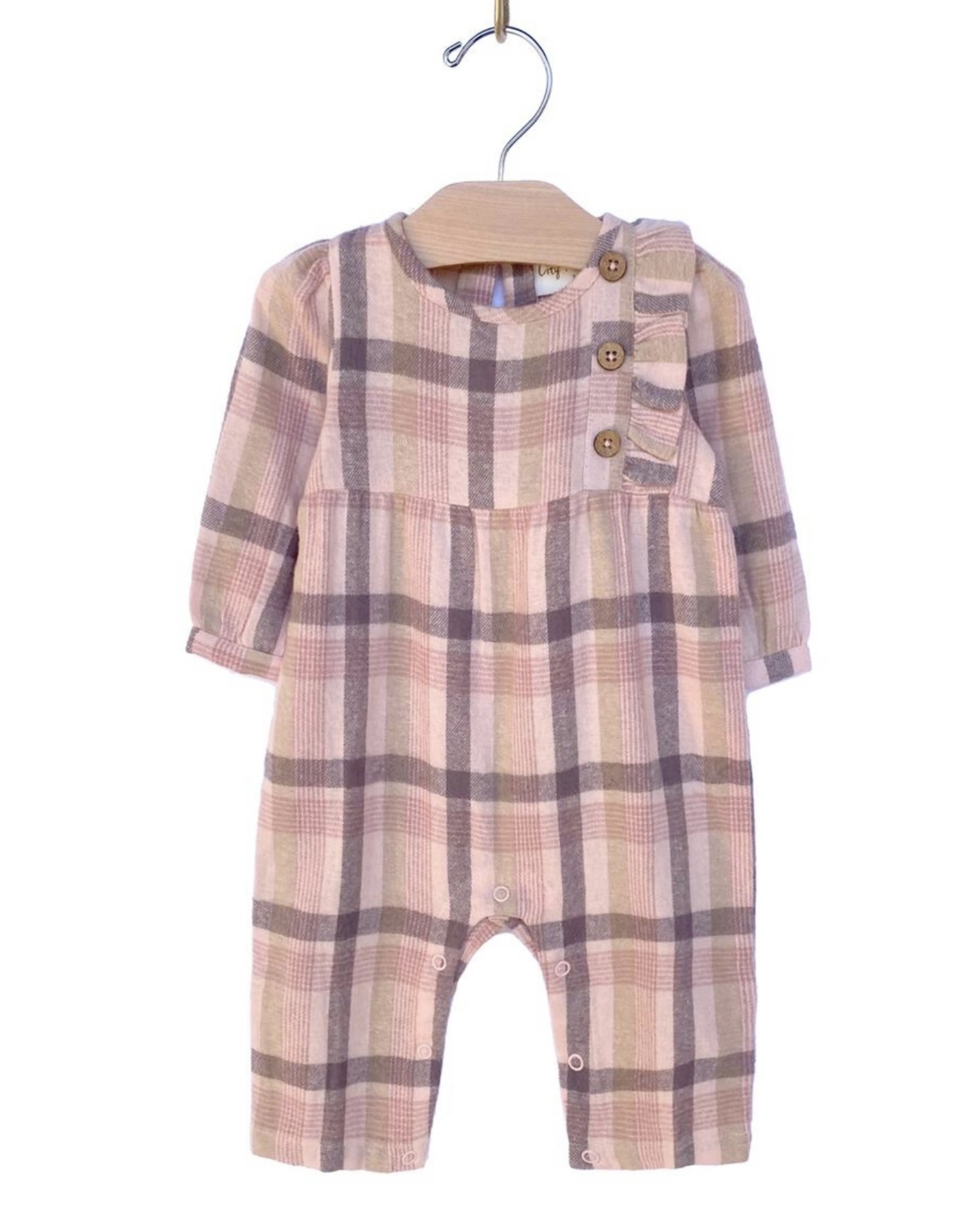 City Mouse City Mouse- Rosewood Flannel Side Button Romper